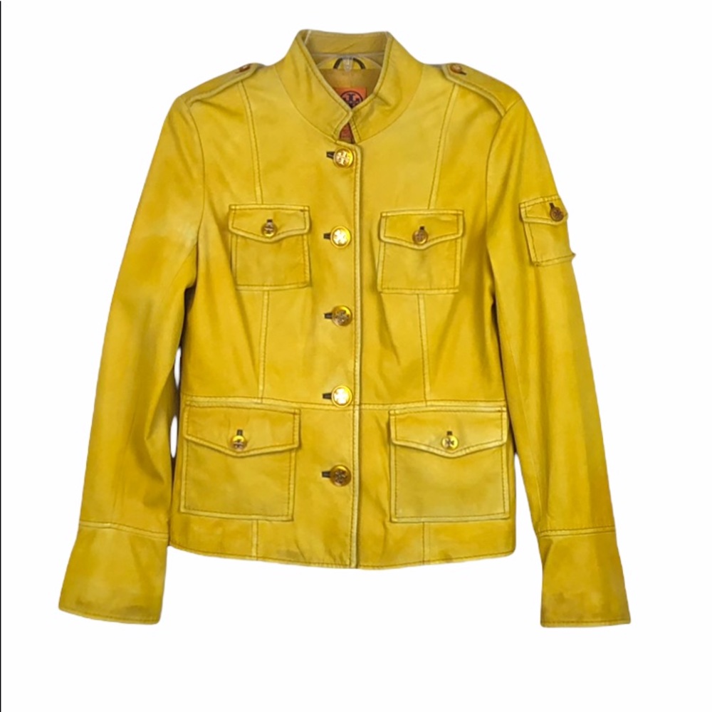 Tory Burch Yellow Soft Leather Fully Lined Jacket Size 10